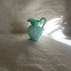 Vintage AVON Jadeite Milk Glass Rose Mini Pitcher 4"